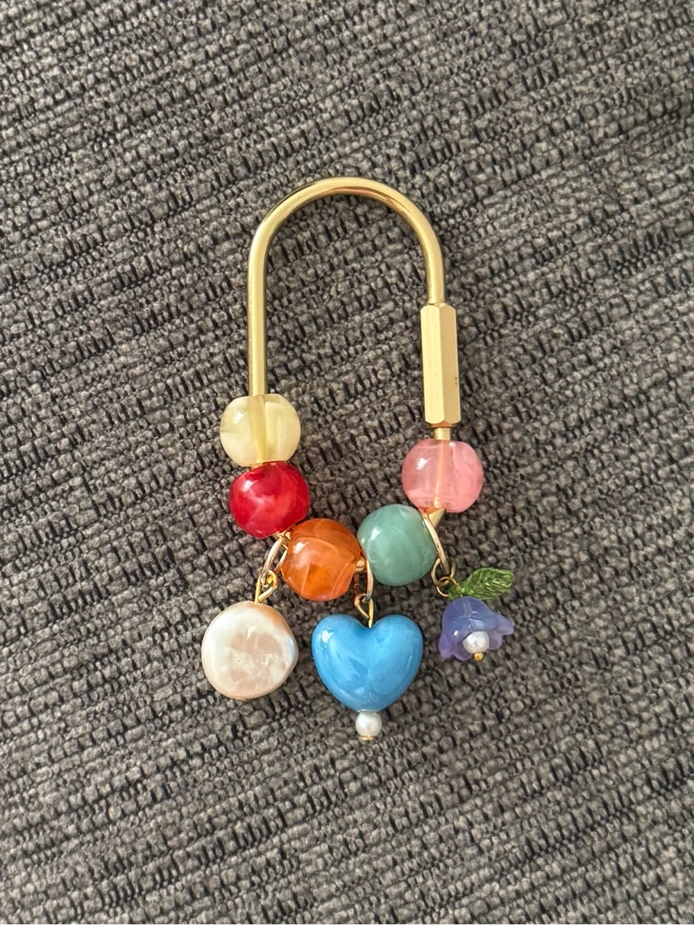 Gold-Tone Multicolor Carabiner Beaded Bag Charm Keychain Rainbow